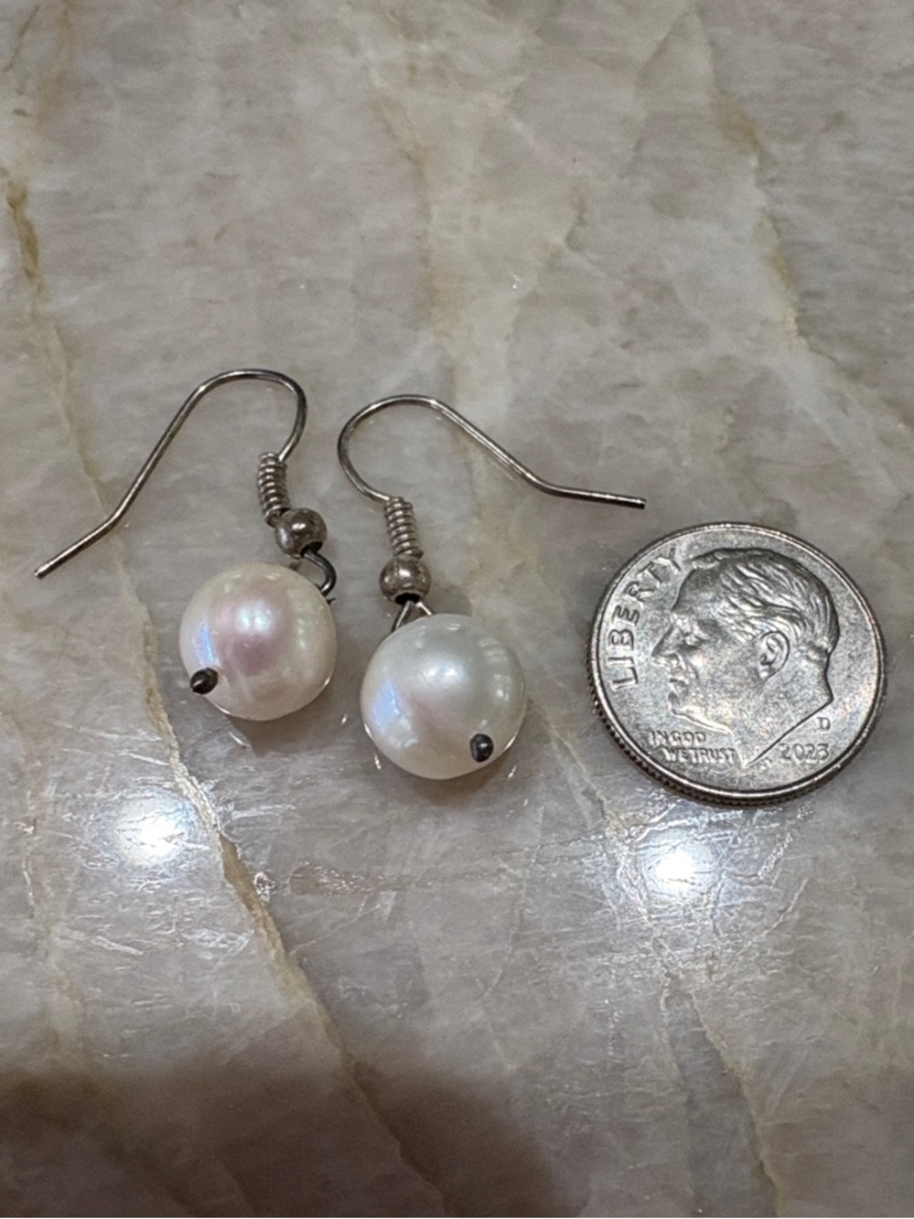 Genuine Freshwater Pearl Drop Costume Earrings - round, white